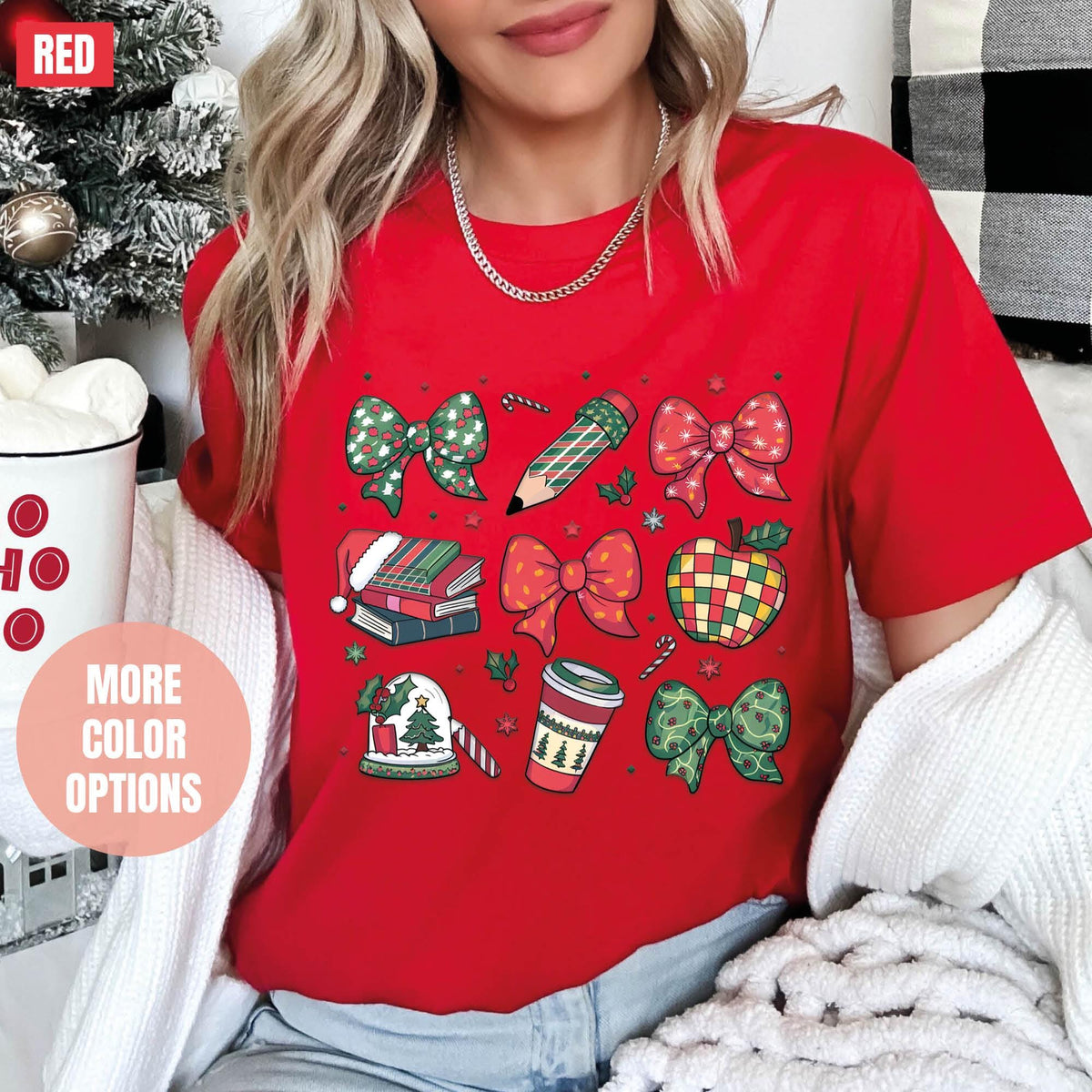 Coquette Teacher Christmas Sweatshirt, Teacher Christmas Gifts, Christmas Teacher Sweater, Festive Teacher Holiday Sweatshirts, Xmas Teacher
