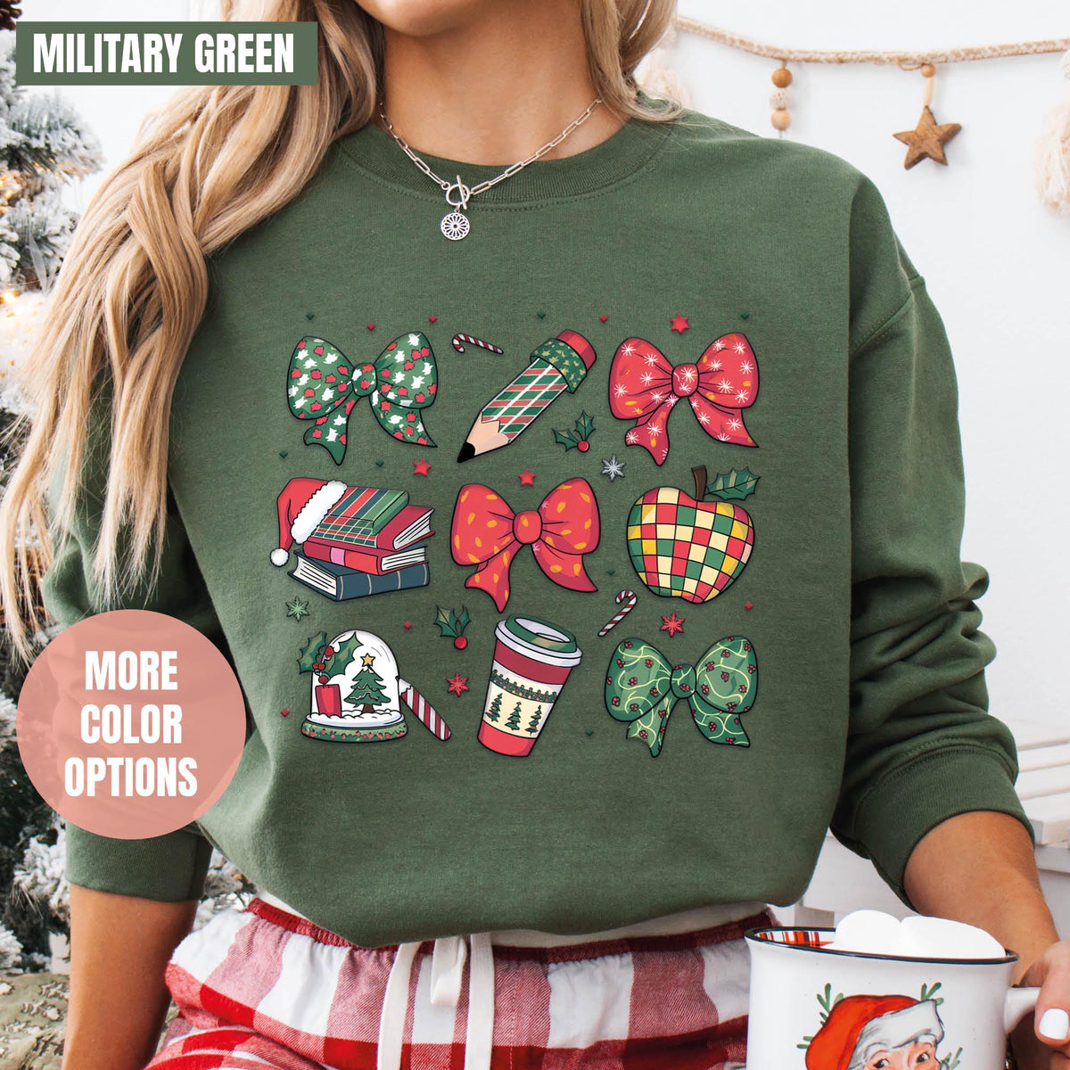 Coquette Teacher Christmas Sweatshirt, Teacher Christmas Gifts, Christmas Teacher Sweater, Festive Teacher Holiday Sweatshirts, Xmas Teacher