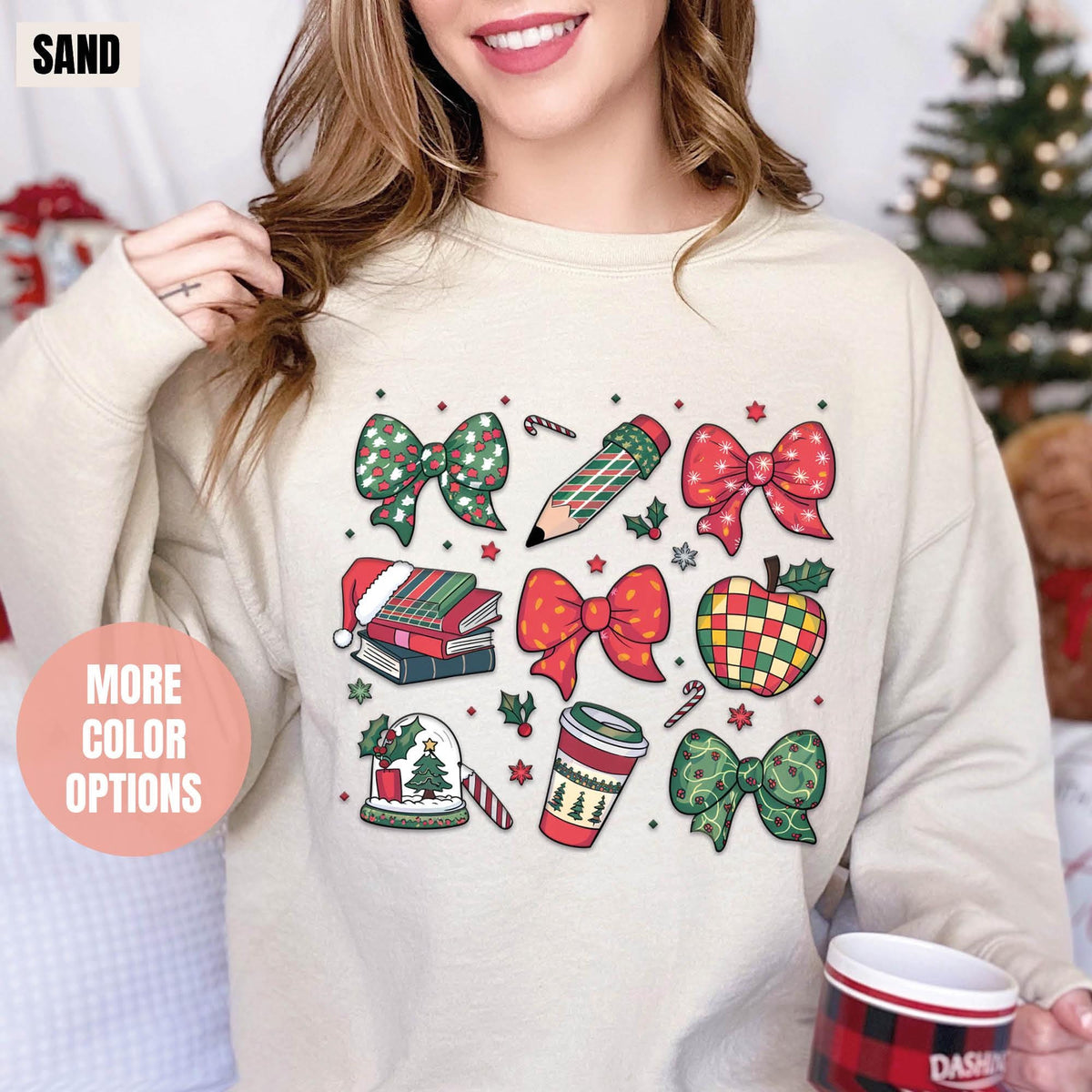 Coquette Teacher Christmas Sweatshirt, Teacher Christmas Gifts, Christmas Teacher Sweater, Festive Teacher Holiday Sweatshirts, Xmas Teacher