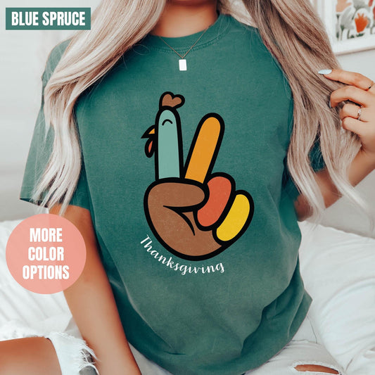 Peace Sign Turkey, Retro Thanksgiving Turkey Shirt, Comfort Colors®, Hello Thanksgiving T-shirts, Happy Thanksgiving, Gifts For Thanksgiving