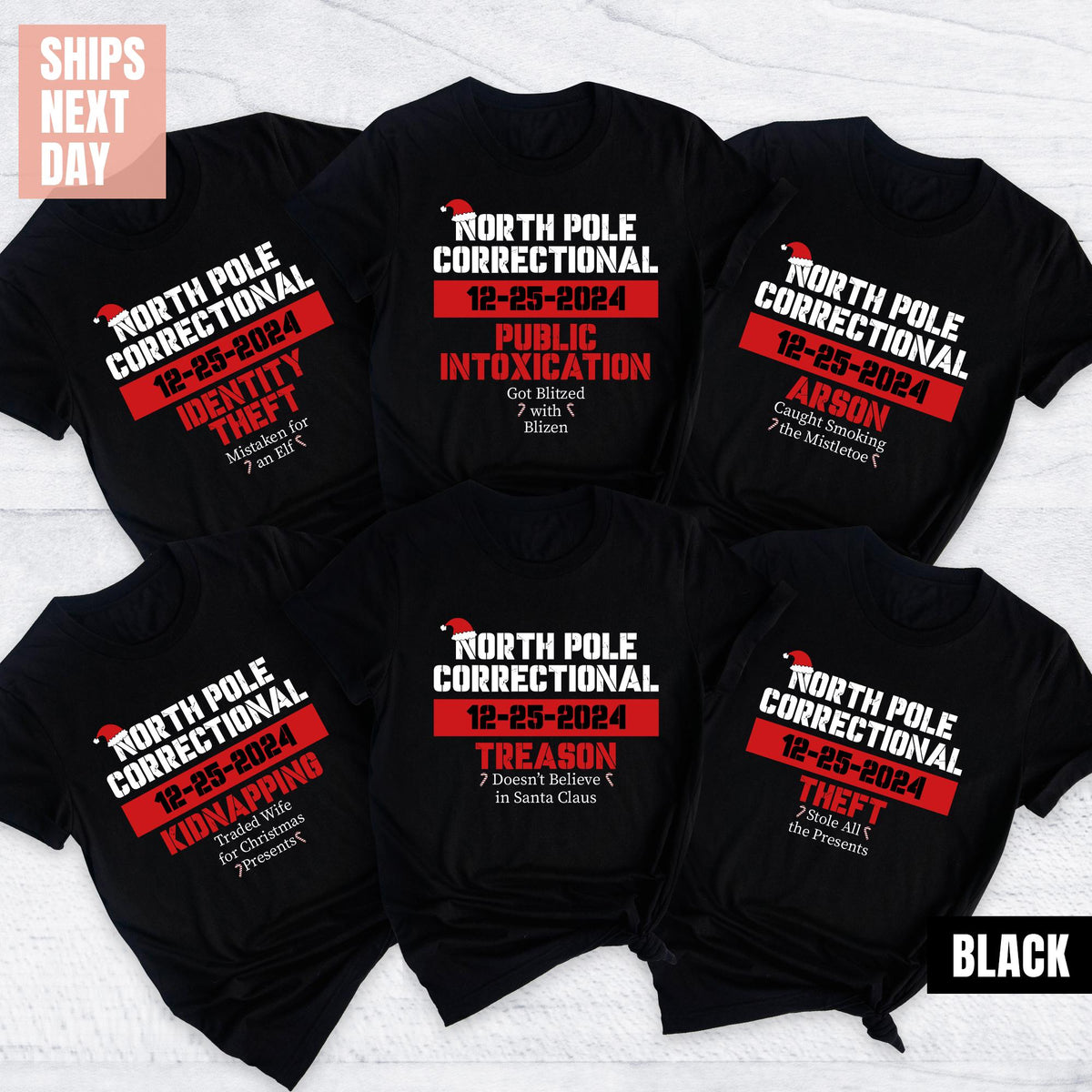 North Pole Correctional, Funny Group Christmas T-shirts, Xmas Festive Mom Dad Kids T-shirt