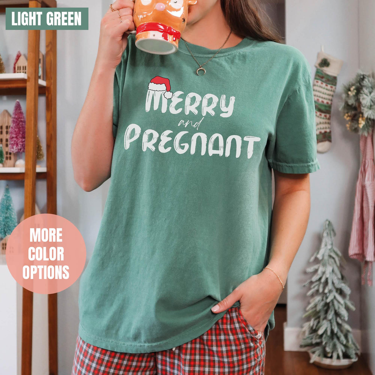 Merry And Pregnant Shirt, Pregnancy Announcement Shirt, Comfort Colors®, Mom To Be Gift, Winter Shirt, Christmas Mama Shirt, Xmas Baby Gifts