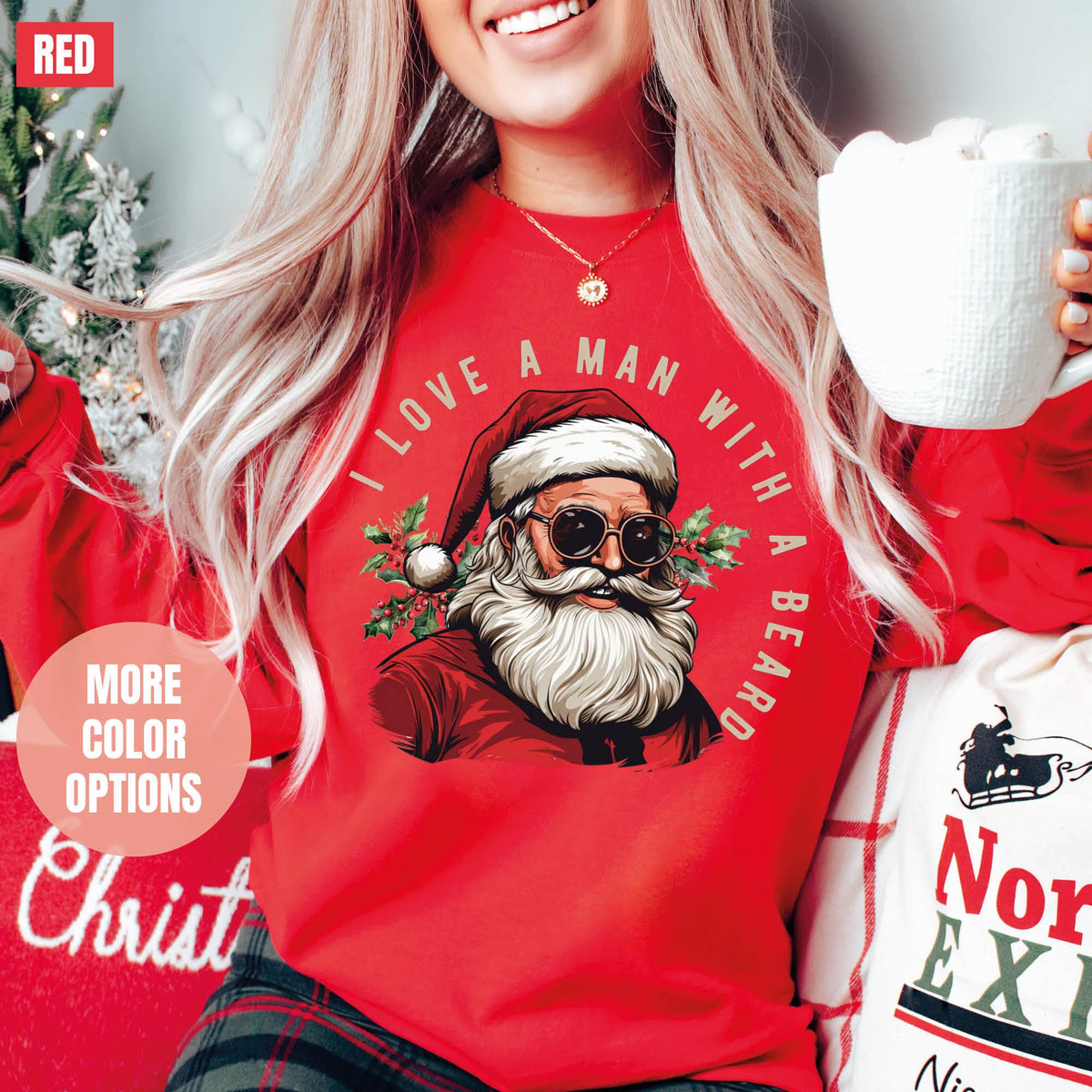 Funny Santa Beard Sweatshirt, Cute Christmas Sweatshirt, Christmas Gifts, I Love a Man with a Beard Santa Christmas Sweatshirt, Xmas Sweater