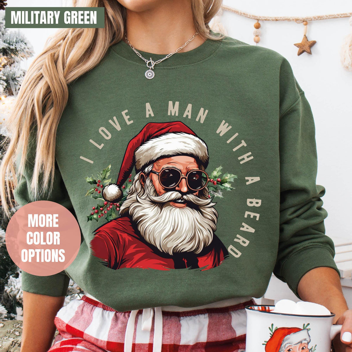 Funny Santa Beard Sweatshirt, Cute Christmas Sweatshirt, Christmas Gifts, I Love a Man with a Beard Santa Christmas Sweatshirt, Xmas Sweater