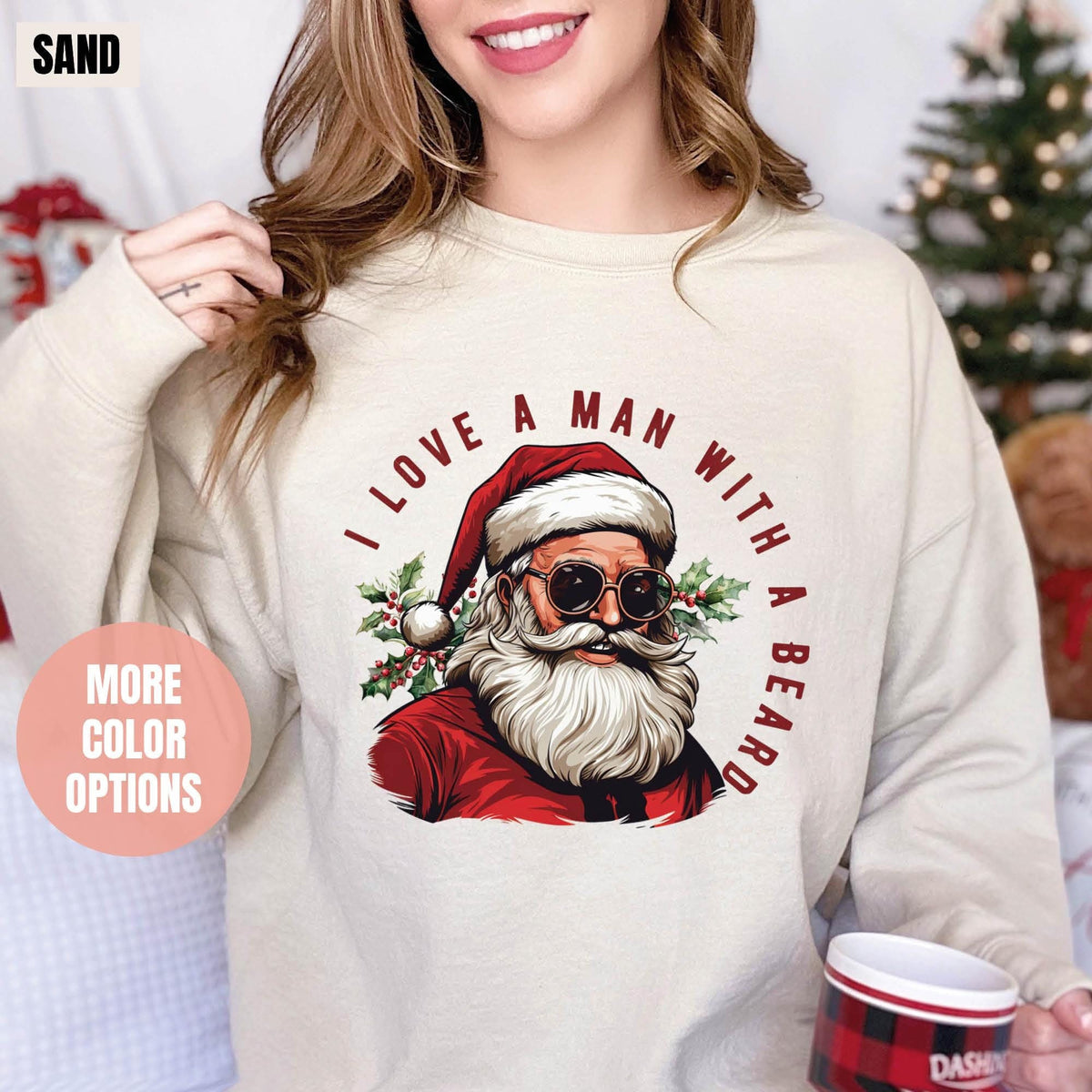 Funny Santa Beard Sweatshirt, Cute Christmas Sweatshirt, Christmas Gifts, I Love a Man with a Beard Santa Christmas Sweatshirt, Xmas Sweater