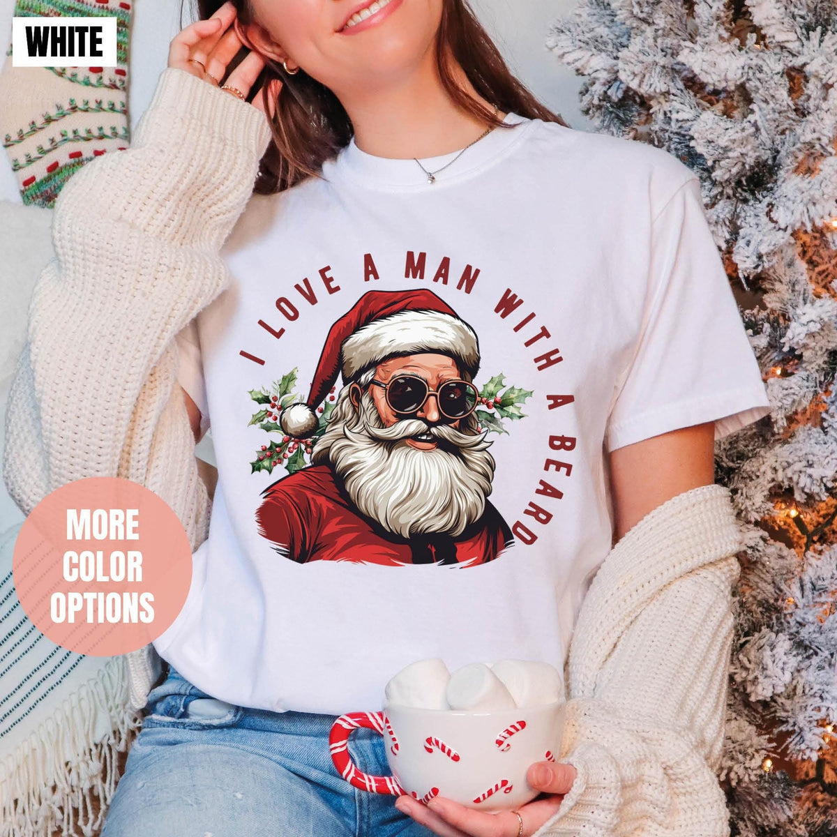 Funny Santa Beard Shirt, Cute Christmas Shirt, Christmas Gifts, Comfort Colors®, I Love a Man with a Beard Santa Christmas Shirt, Xmas Shirt