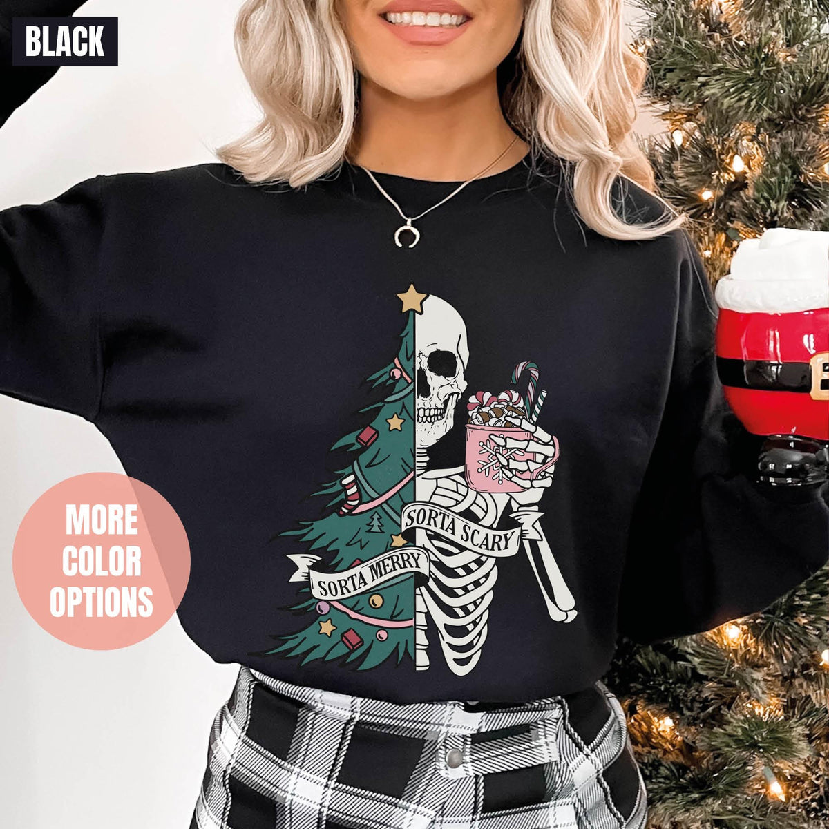 Sorta Merry Sorta Scary Sweatshirt, Funny Christmas Sweatshirt, Cute Spooky Season Sweatshirt, Christmas Skeleton Sweatshirt, Christmas Gift