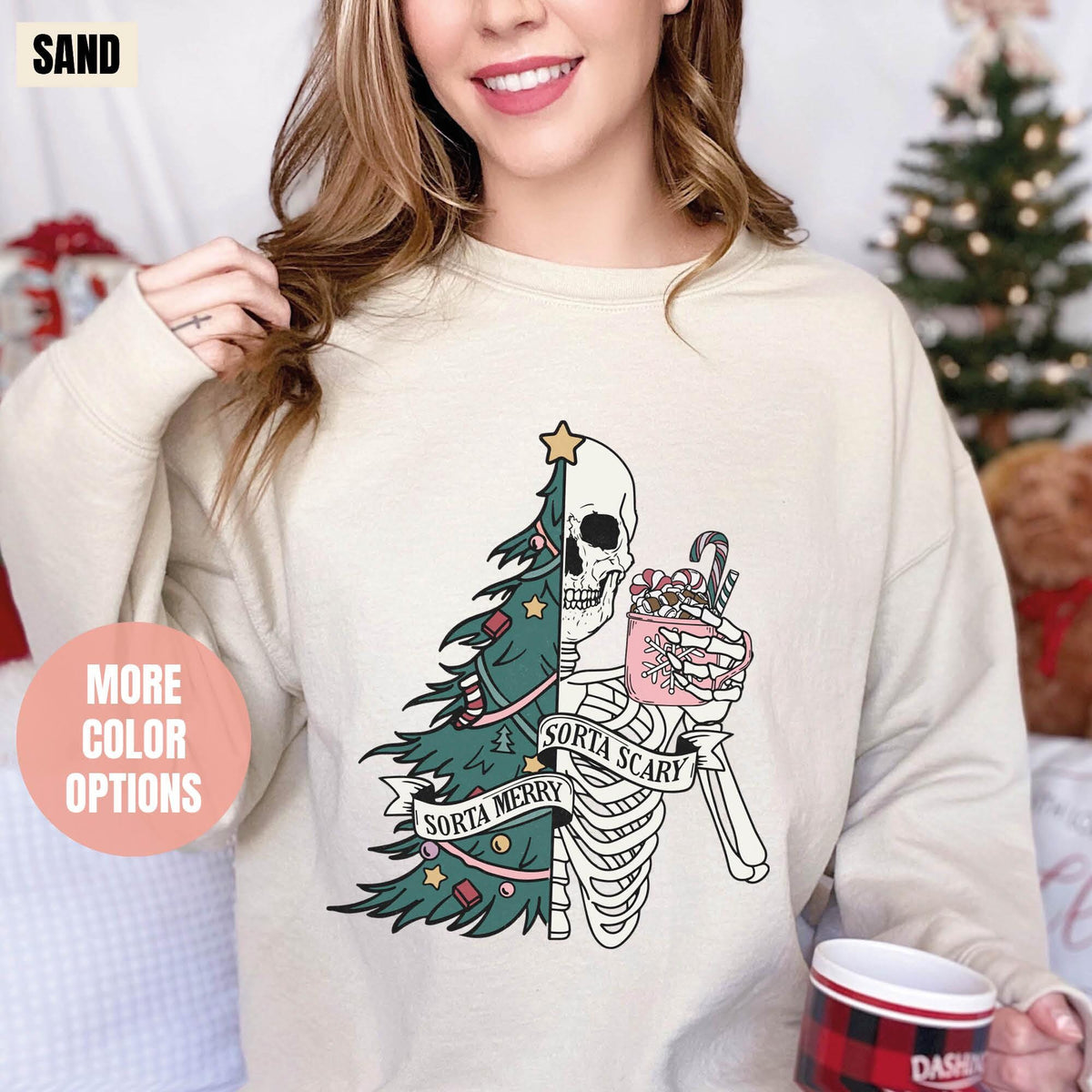Sorta Merry Sorta Scary Sweatshirt, Funny Christmas Sweatshirt, Cute Spooky Season Sweatshirt, Christmas Skeleton Sweatshirt, Christmas Gift