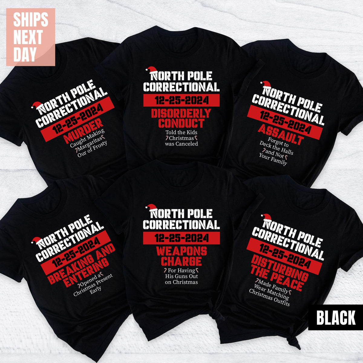 North Pole Correctional, Funny Group Christmas T-shirts, Xmas Festive Mom Dad Kids T-shirt
