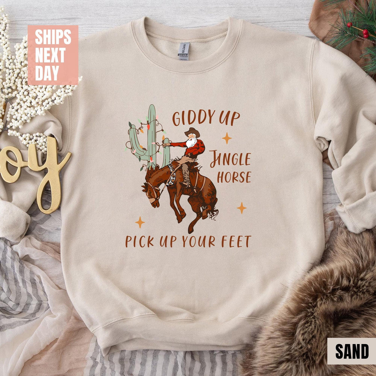 Cowboy Christmas Sweatshirt, Jingle Horse Pick Up Your Feet, Howdy Country Cowgirl T-shirts