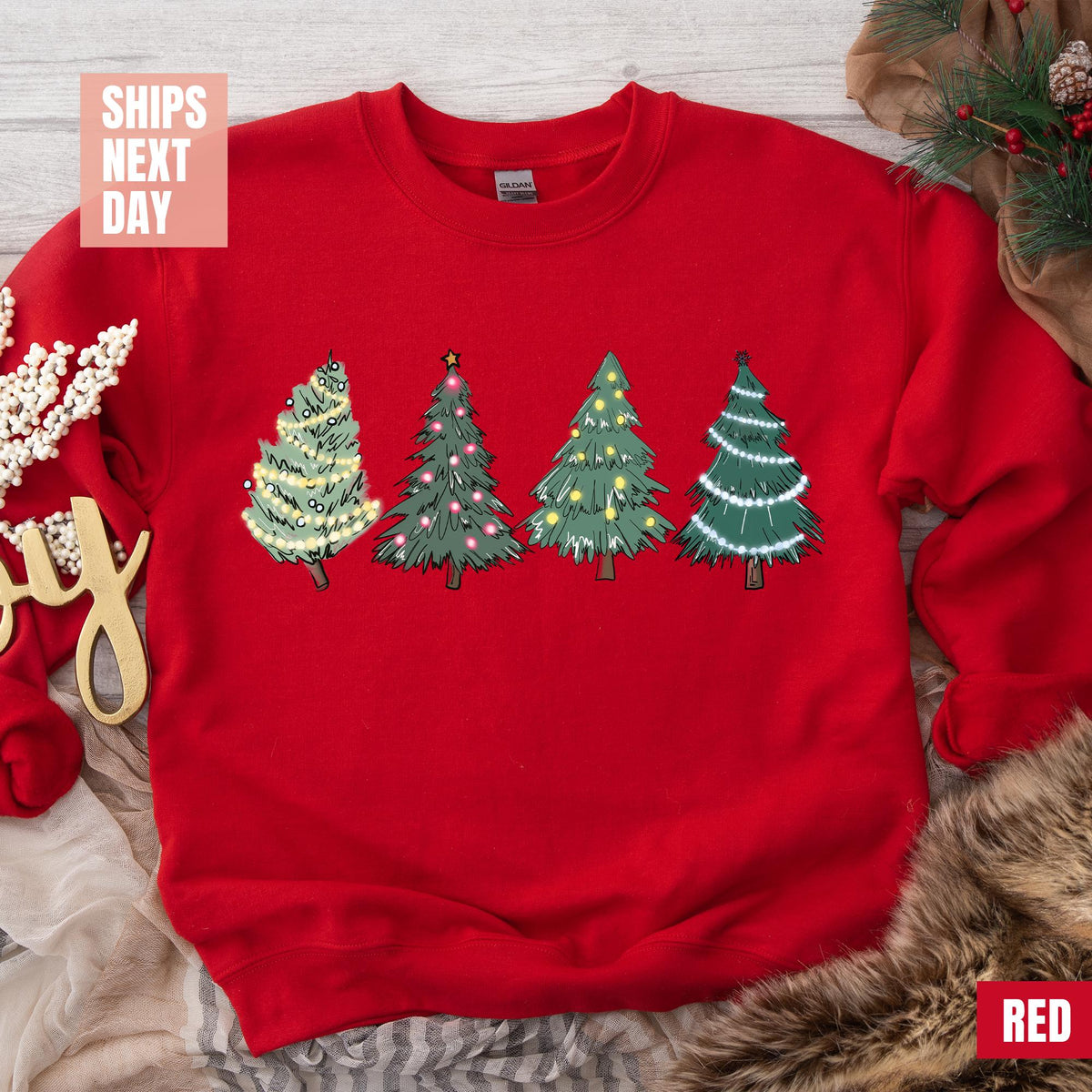 Christmas Sweatshirt, Womens Christmas Sweater, Christmas Crewneck, Pullover Christmas Tree Holiday Sweaters, Winter Matching Youth Sweater