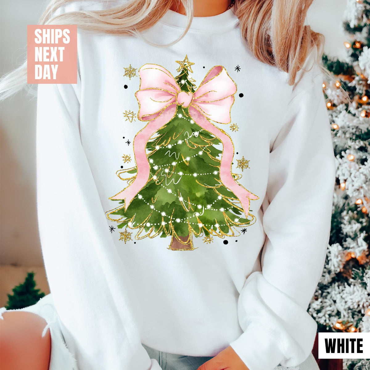 Christmas Tree Bow Shirt, Christmas Sweatshirt for Women, Christmas Tree Tshirt, Christmas Coquette Christmas Shirt, Cute Christmas Tree Tee