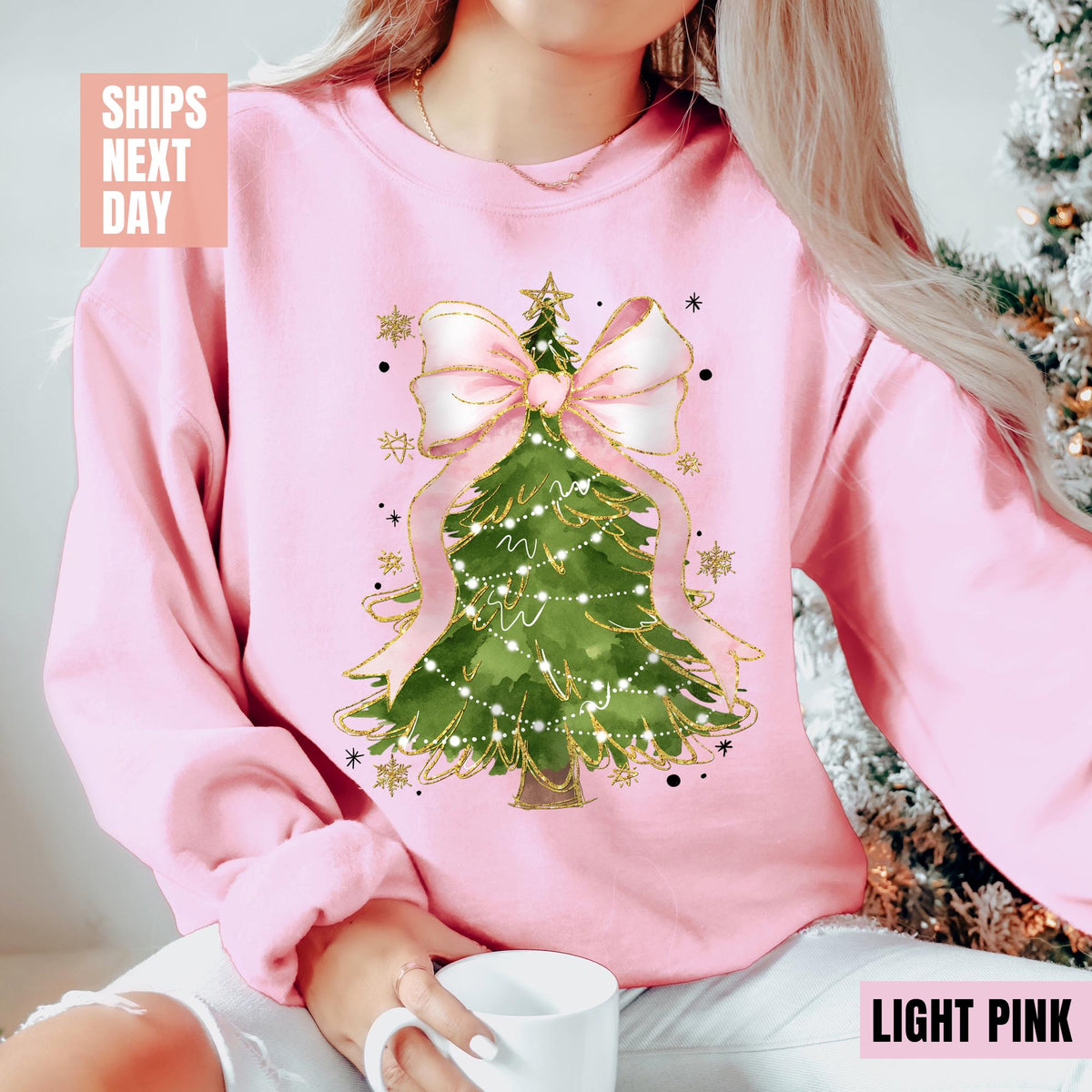 Christmas Tree Bow Shirt, Christmas Sweatshirt for Women, Christmas Tree Tshirt, Christmas Coquette Christmas Shirt, Cute Christmas Tree Tee