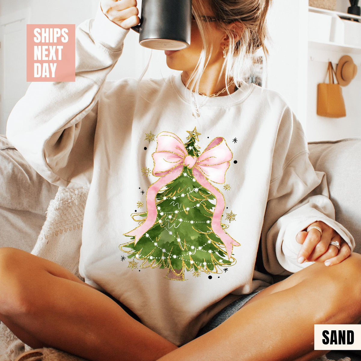 Christmas Tree Bow Shirt, Christmas Sweatshirt for Women, Christmas Tree Tshirt, Christmas Coquette Christmas Shirt, Cute Christmas Tree Tee