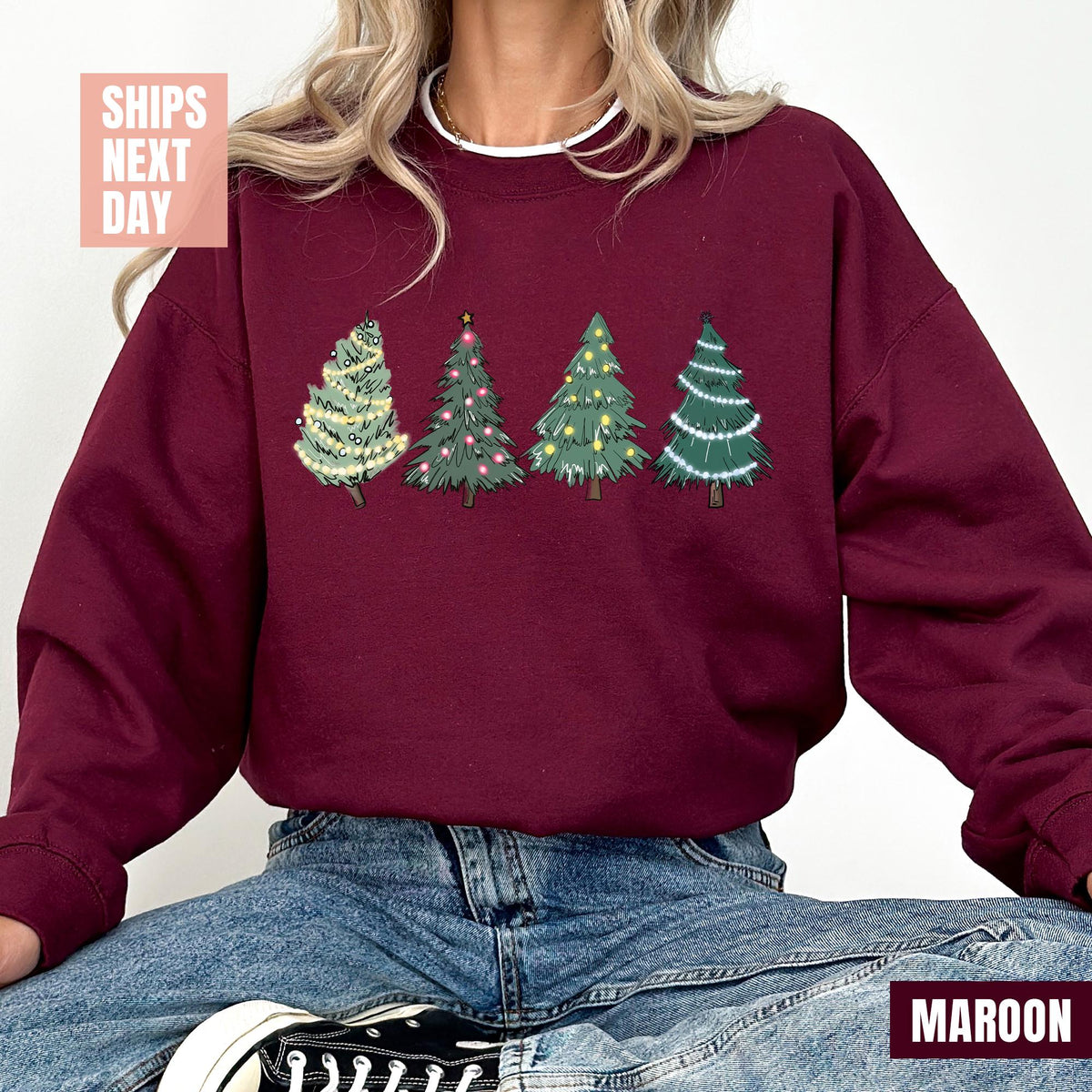Christmas Sweatshirt, Womens Christmas Sweater, Christmas Crewneck, Pullover Christmas Tree Holiday Sweaters, Winter Matching Youth Sweater