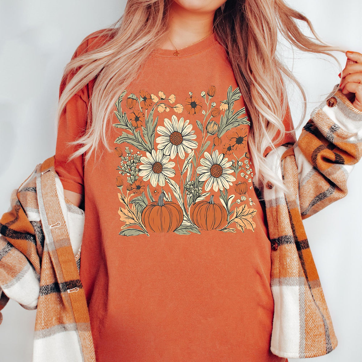 Floral Pumpkin Fall Shirt, Flower Pumpkin Shirt, Aesthetic Fall Graphic T-shirt, Pumpkin Patch Shirts, Boho Pumpkin T-shirt, Comfort Colors®