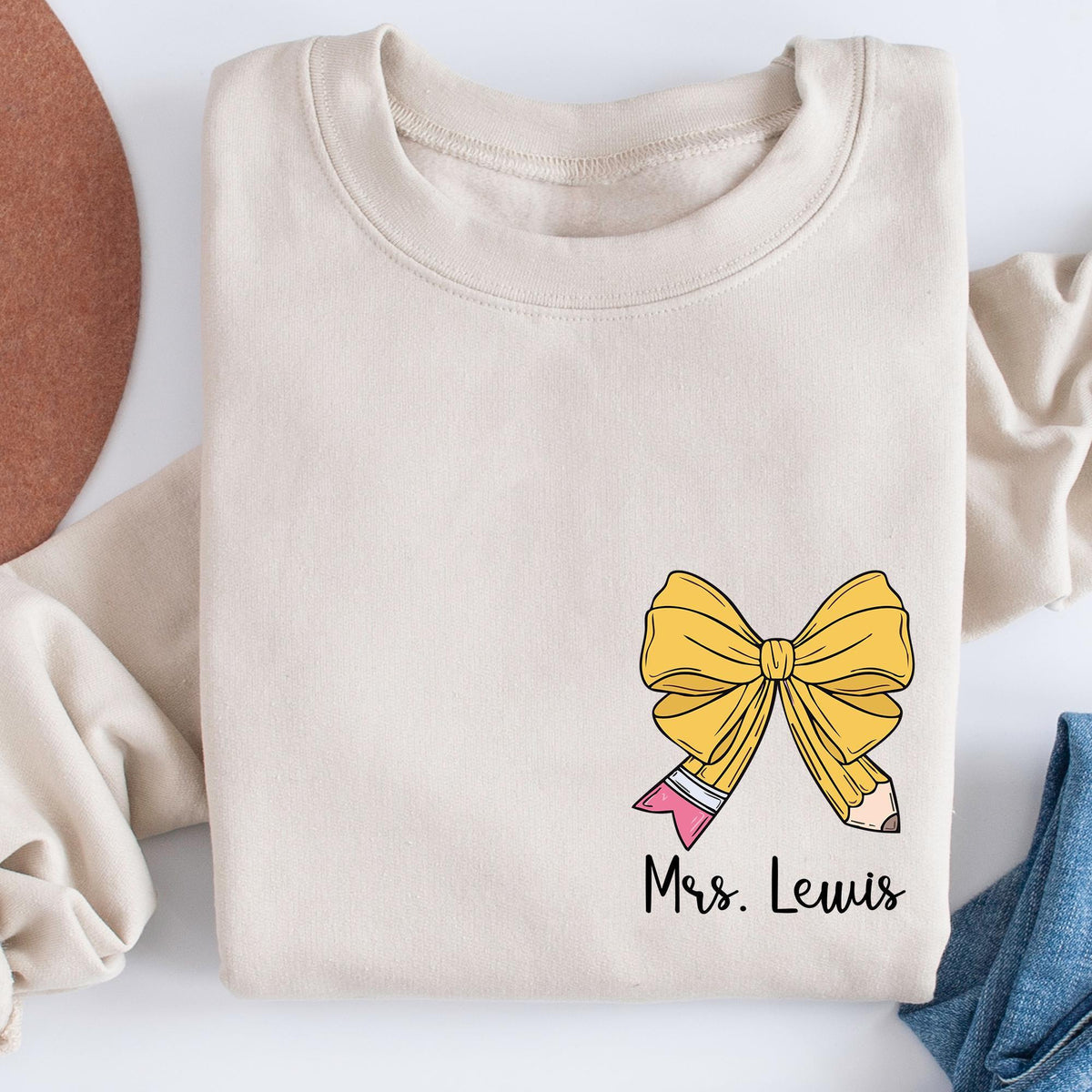 Custom Teacher Coquette Bow Sweatshirt, Custom Teacher Name Shirt, Teacher Appreciation Gift, Back To School, Cute Teacher Christmas T-shirt