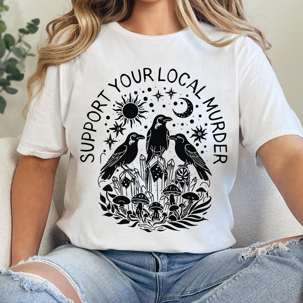 Support Your Local Murder Shirt for Crow Lovers, Nature Lovers, Funny Crow Shirt, Goblincore Shirt, Lunar Phase Shirt, Nature Lovers T-shirt