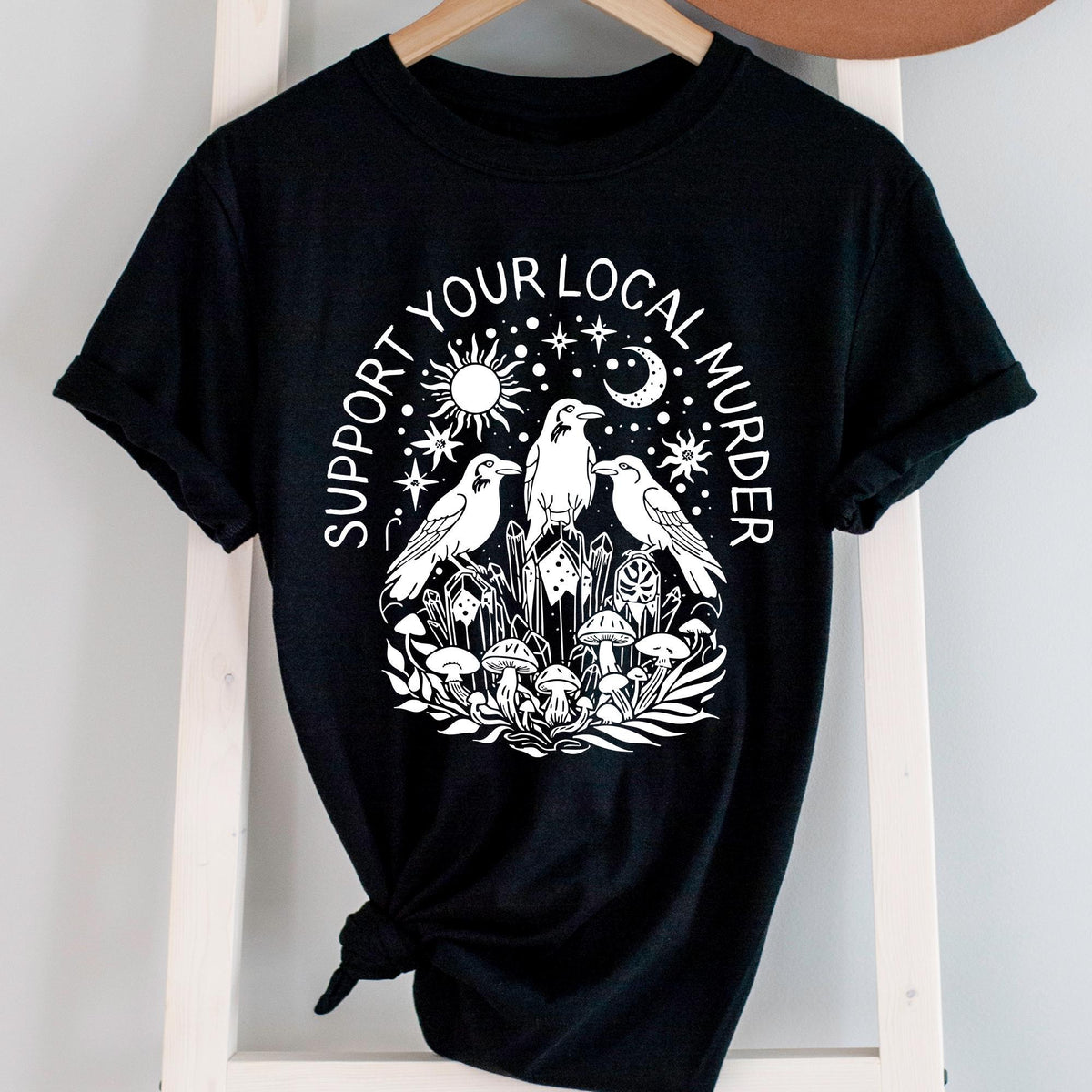Support Your Local Murder Shirt for Crow Lovers, Nature Lovers, Funny Crow Shirt, Goblincore Shirt, Lunar Phase Shirt, Nature Lovers T-shirt