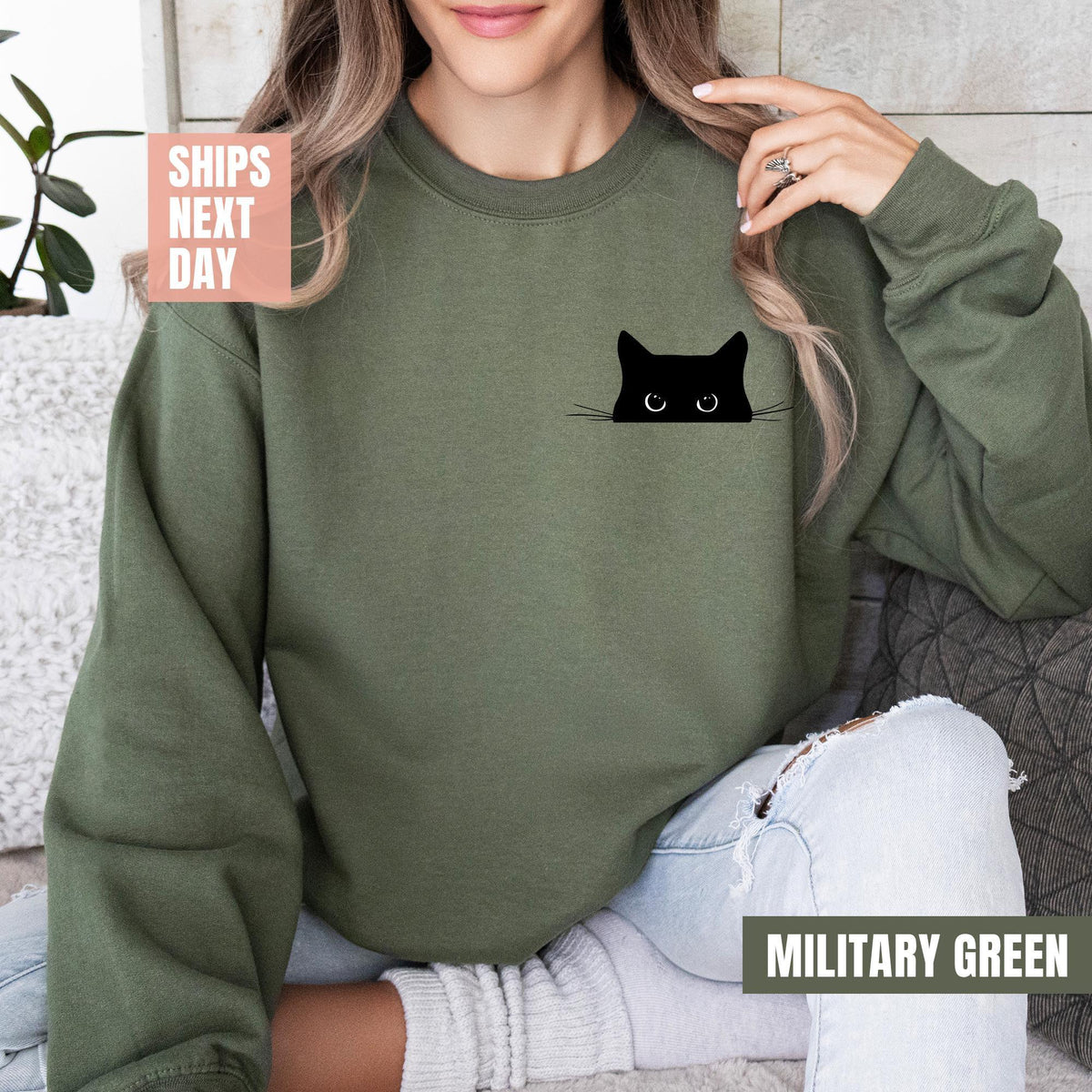 Cat Sweatshirt, Cute Cat Sweatshirt, Black Cat Shirt, Cat Peeking Sweatshirt, Womens Funny Sweatshirt, Gift for Cats Lover, Cat Mom Sweater