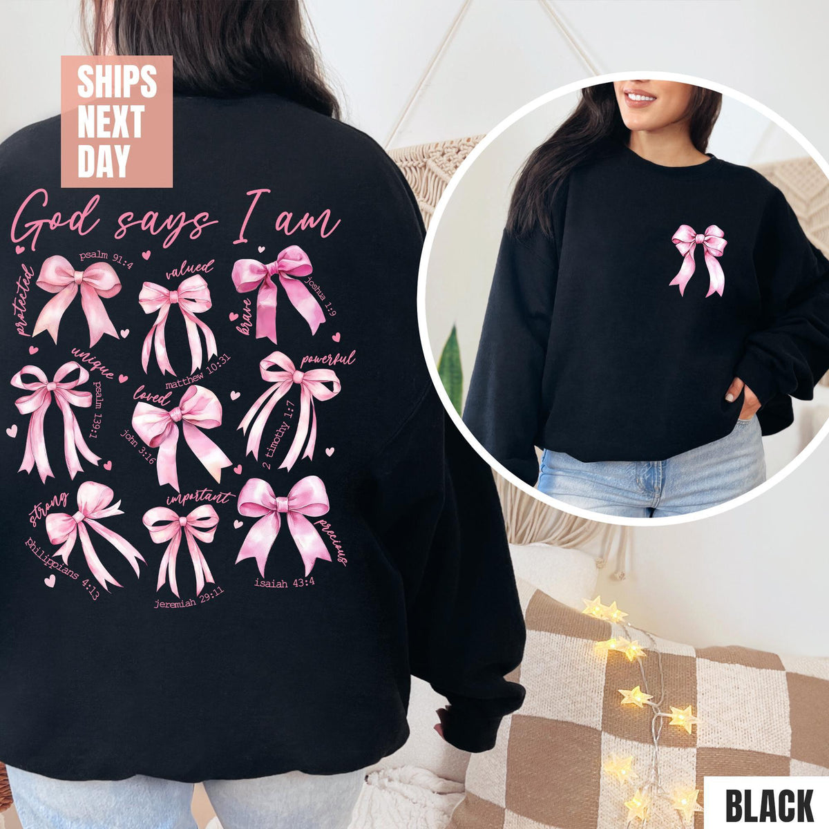 God Says I Am Coquette Bow Sweatshirt, Women's Christian Sweatshirt, Balletcore Christian Sweatshirt, Christian Girl Gift, Pink Coquette Bow