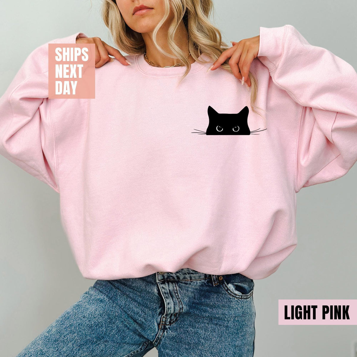 Cat Sweatshirt, Cute Cat Sweatshirt, Black Cat Shirt, Cat Peeking Sweatshirt, Womens Funny Sweatshirt, Gift for Cats Lover, Cat Mom Sweater