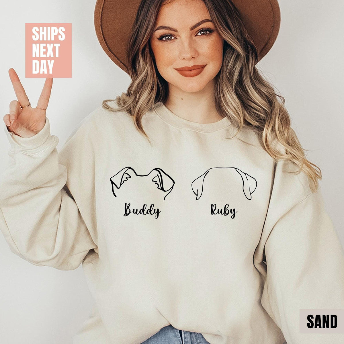Custom Dog Sweatshirt, Personalized Dog Ears Sweatshirt with Name, Christmas Gift, Dog Dad Gift for Pet Gift for Him, Pet Lovers Sweatshirt
