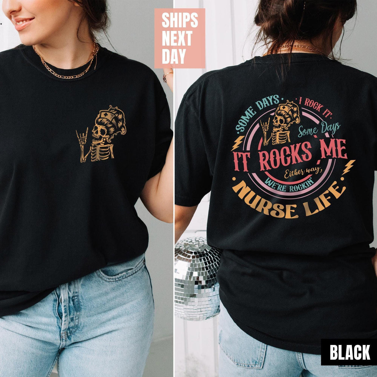 Nurse Life Christmas Shirt,Happy Christmas ER Nurse Some Days I Rock It Some Days It Rocks Me Shirt, Funny Cool Skeleton Tee, Gift for Nurse