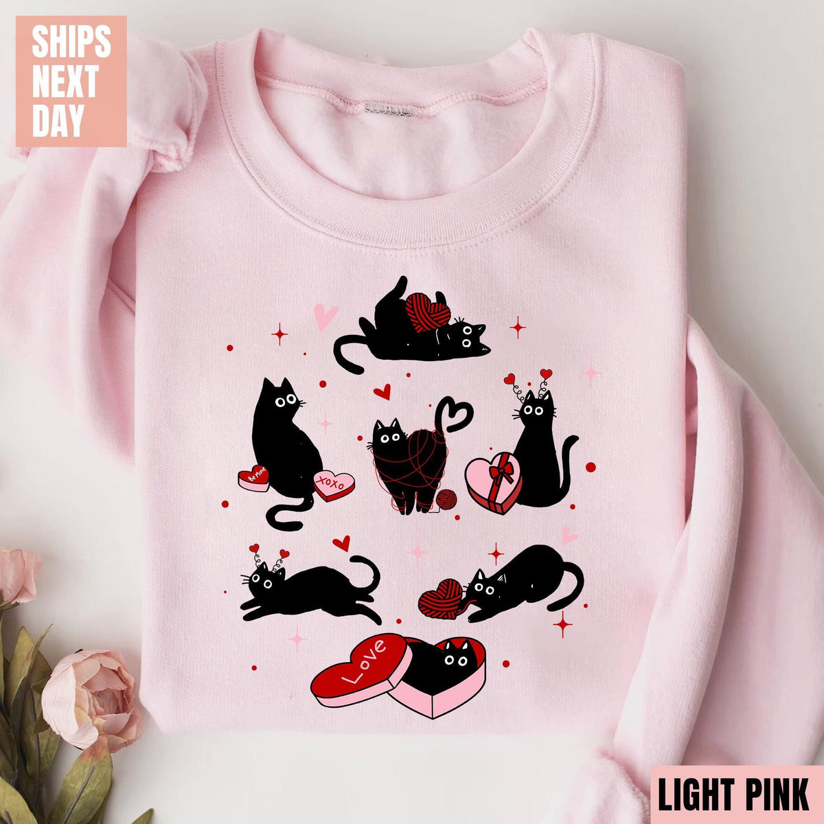 Valentine Black Cat Sweatshirt, Black Cat Love Shirt, Kitten Valentine Shirt, Cat Lover Shirt, Cat Mom Shirts, Lover Gift, Heart Cat Sweater