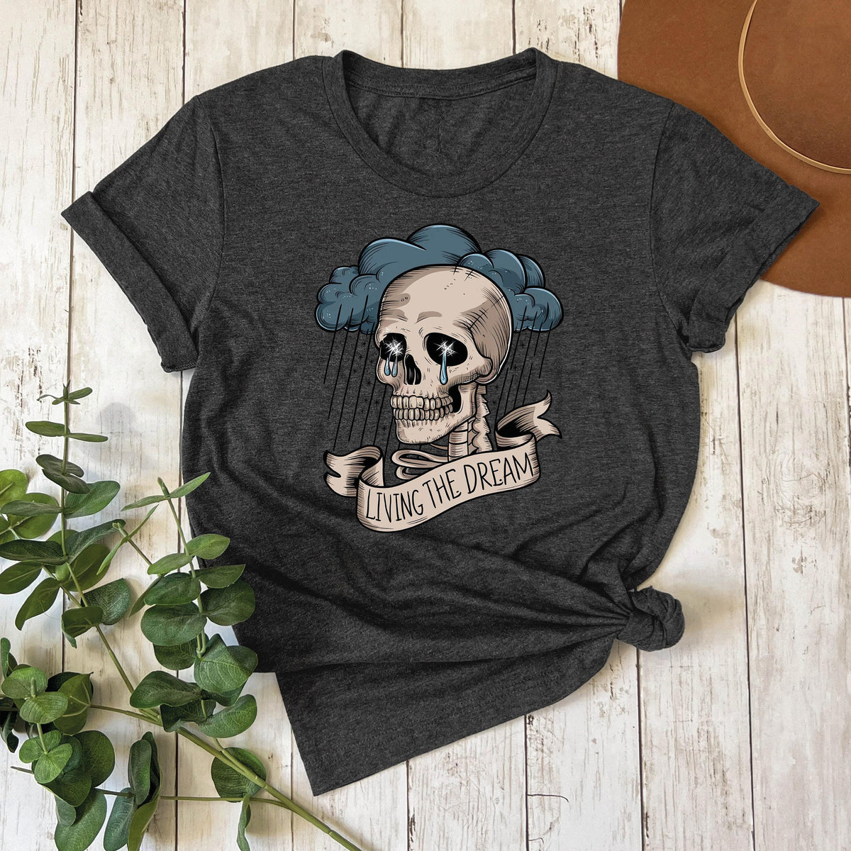Living The Dream Skull Shirt, Skeleton Graphic Tee, Retro Grunge Garment Dyed Shirt, Boho Hippie Aesthetic Shirt, Skull Shirt, Dream T-Shirt