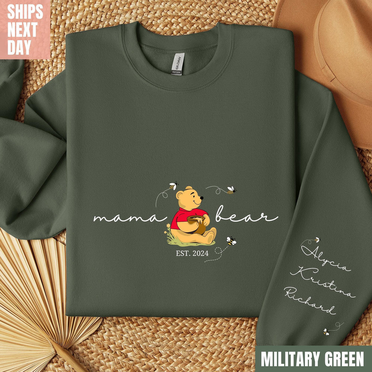 Custom Mama Bear Sweatshirt, Mama Est with Kid Name on Sleeve Sweatshirt, Personalized Mom Gift, Custom Christmas Sweatshirt, New Mom Gifts