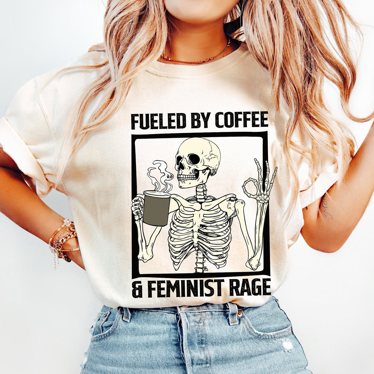 Fueled By Coffee And Feminist Rage Shirt, Feminist Skeleton Shirt, Coffee Lover Tee, Feminist Halloween Shirt, Comfort Colors®, Feminist Tee