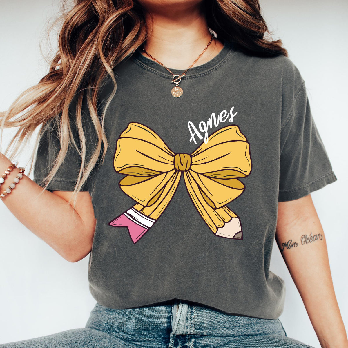 Custom Teacher Coquette Bow Sweatshirt, Custom Teacher Name Shirt, Teacher Appreciation Gift, Cute Teacher Christmas Shirts, Comfort Colors®
