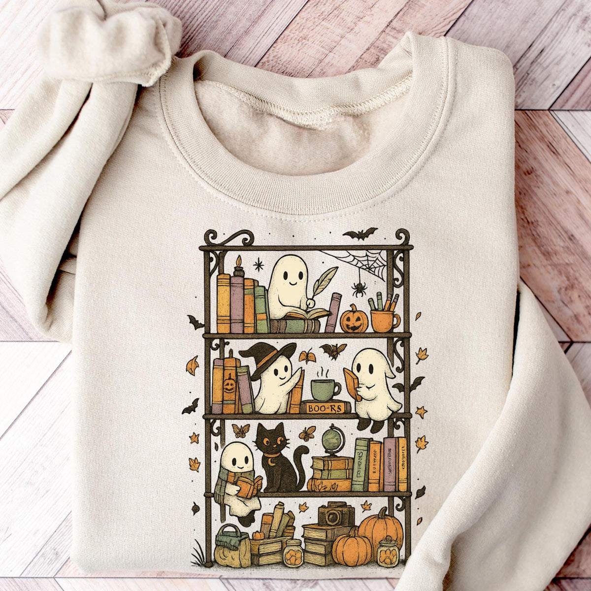 Retro Ghost Reading Books Sweatshirt, Librarian Ghost Halloween, Halloween Teacher Sweatshirts, Halloween T-shirt, Boo School, Teacher Gifts