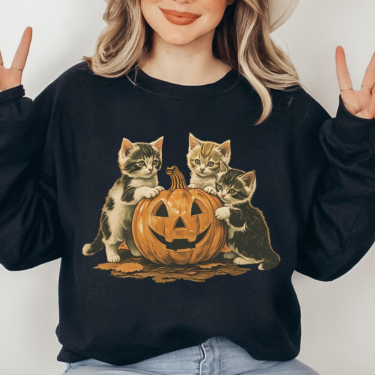 Vintage 90s Cat Halloween Sweatshirt, Retro Halloween Shirt, Spooky Season Tee, Pumpkin Shirt, Cat Lover Shirt, Spooky Season, Black Cat Tee