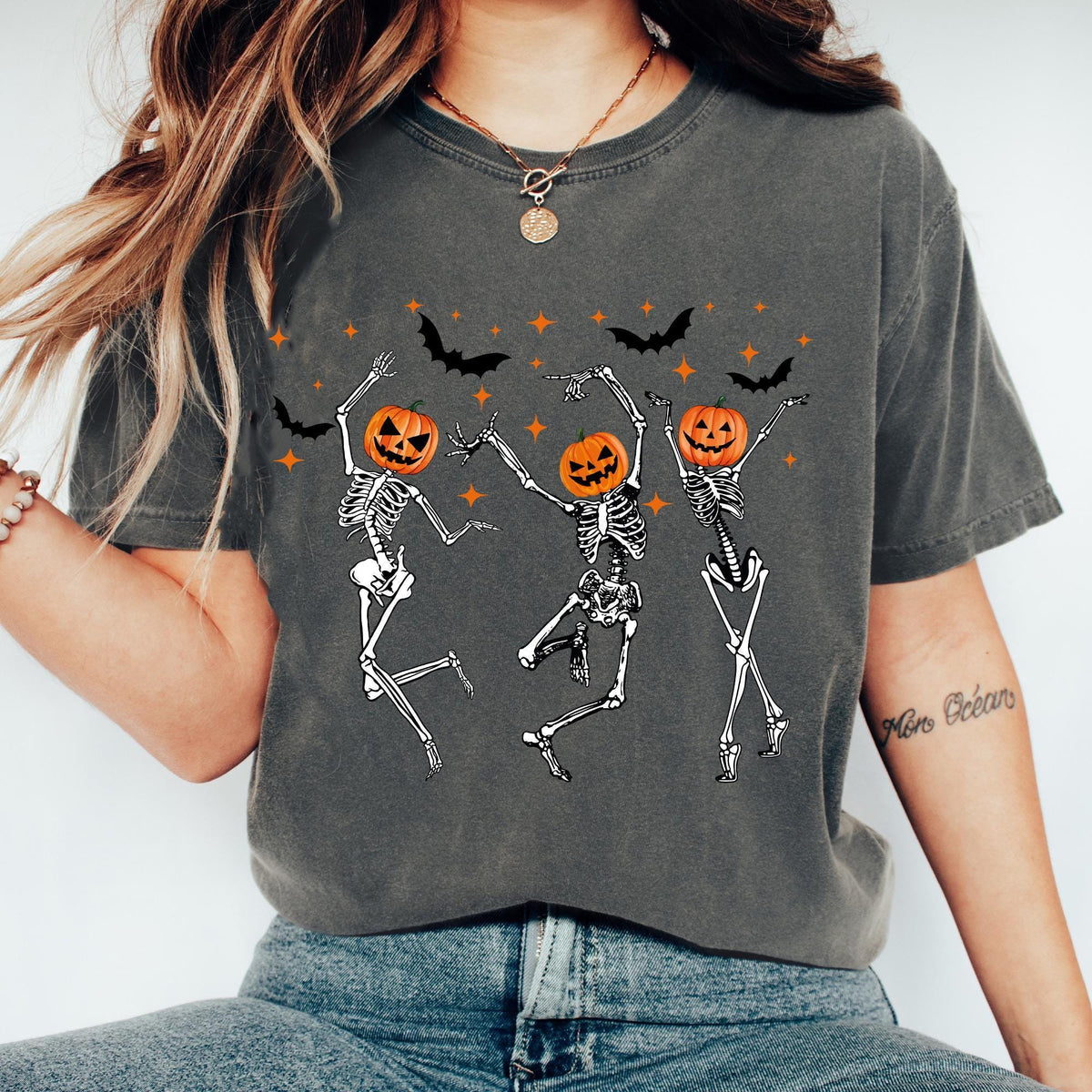Skeleton Halloween Shirt, Pumpkin Halloween Sweatshirt, Fall Sweater Spooky Season Tee, Fall Shirts for Women, Pumpkin Shirt, Halloween Tees