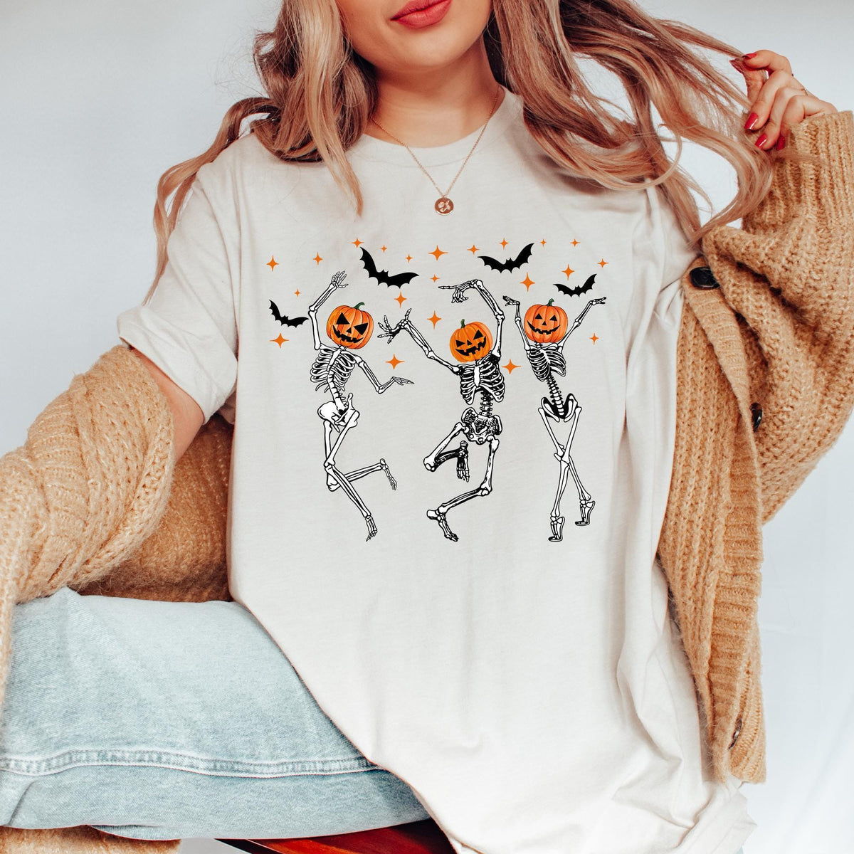 Skeleton Halloween Shirt, Pumpkin Halloween Sweatshirt, Fall Sweater Spooky Season Tee, Fall Shirts for Women, Pumpkin Shirt, Halloween Tees