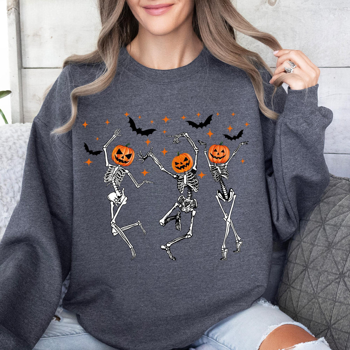 Skeleton Halloween Shirt, Pumpkin Halloween Sweatshirt, Fall Sweater Spooky Season Tee, Fall Shirts for Women, Pumpkin Shirt, Halloween Tees