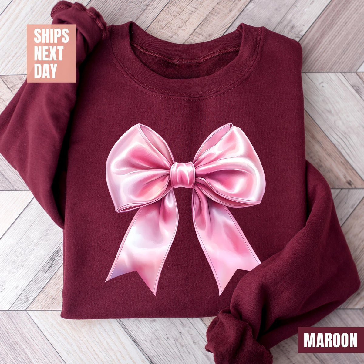 Pink Bow Sweatshirt, Coquette Girl Sweatshirt, Feminine Floral Bow Crewneck, Pink Ribbon Soft Girl Girly Aesthetic, Xmas Shirt, Coquette Tee