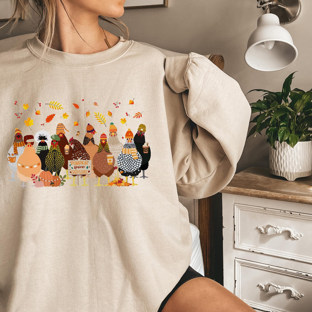 Humorous Fall Chickens Shirt, Fall Chickens Sweater, Women Fall Sweatshirt, Chicken Lover Fall T-shirt, Autumn Chicken Sweater, Fall Sweater