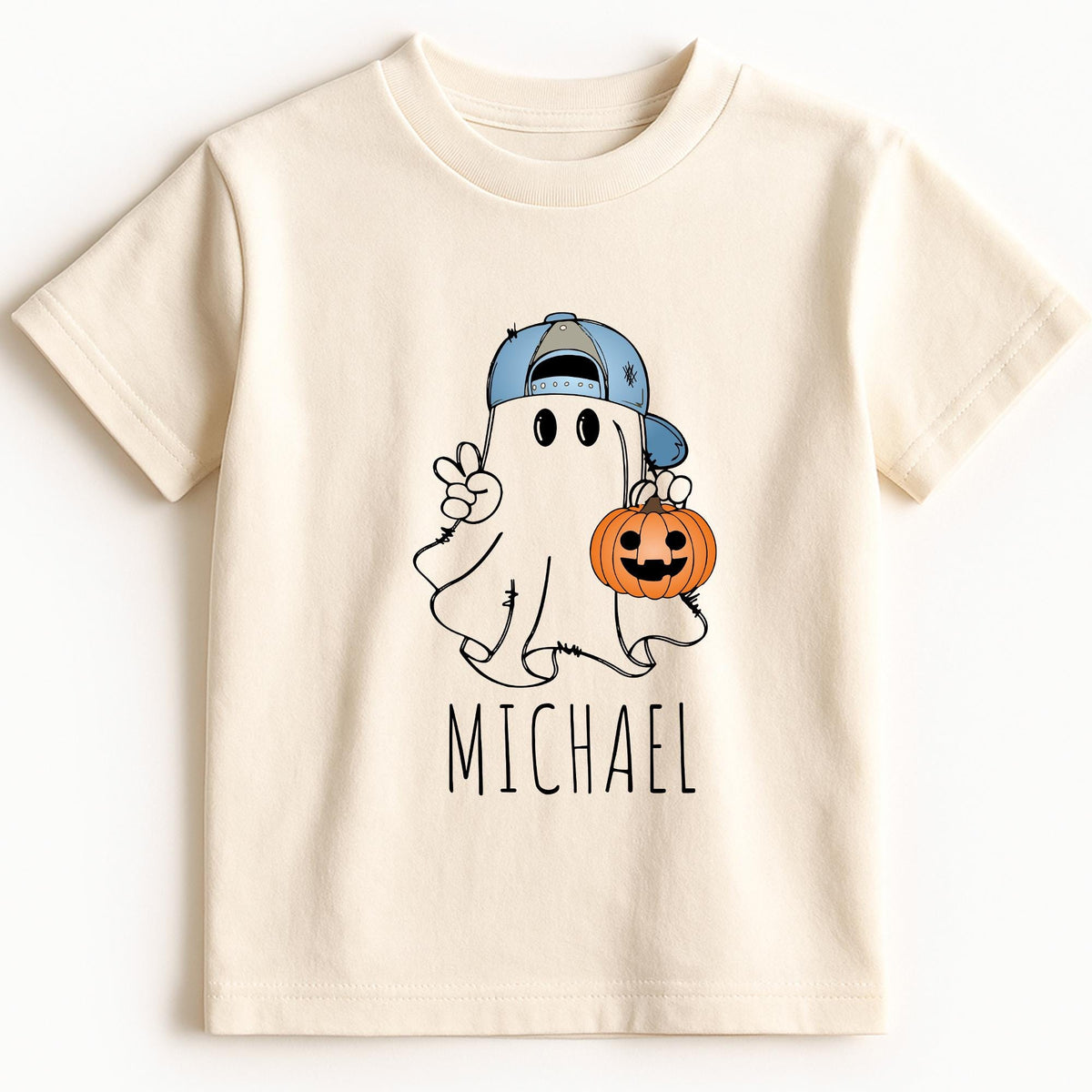 Personalized Boys Halloween Shirt, Boys Ghost Name Toddler Shirt, Trendy Ghost Name Shirt, Custom Name Retro Halloween Natural Boys T-shirts