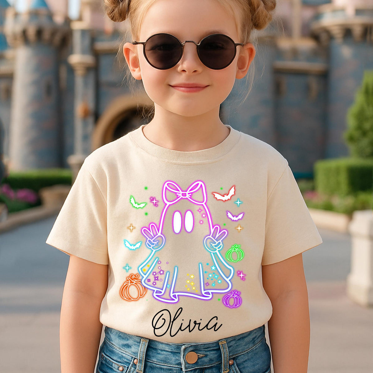 Custom Kids Halloween Neon Shirt, Cute Ghost T-Shirt, Neon Halloween Ghost Shirt, Girls Halloween Tee, Boys Halloween Tee, Halloween Toddler