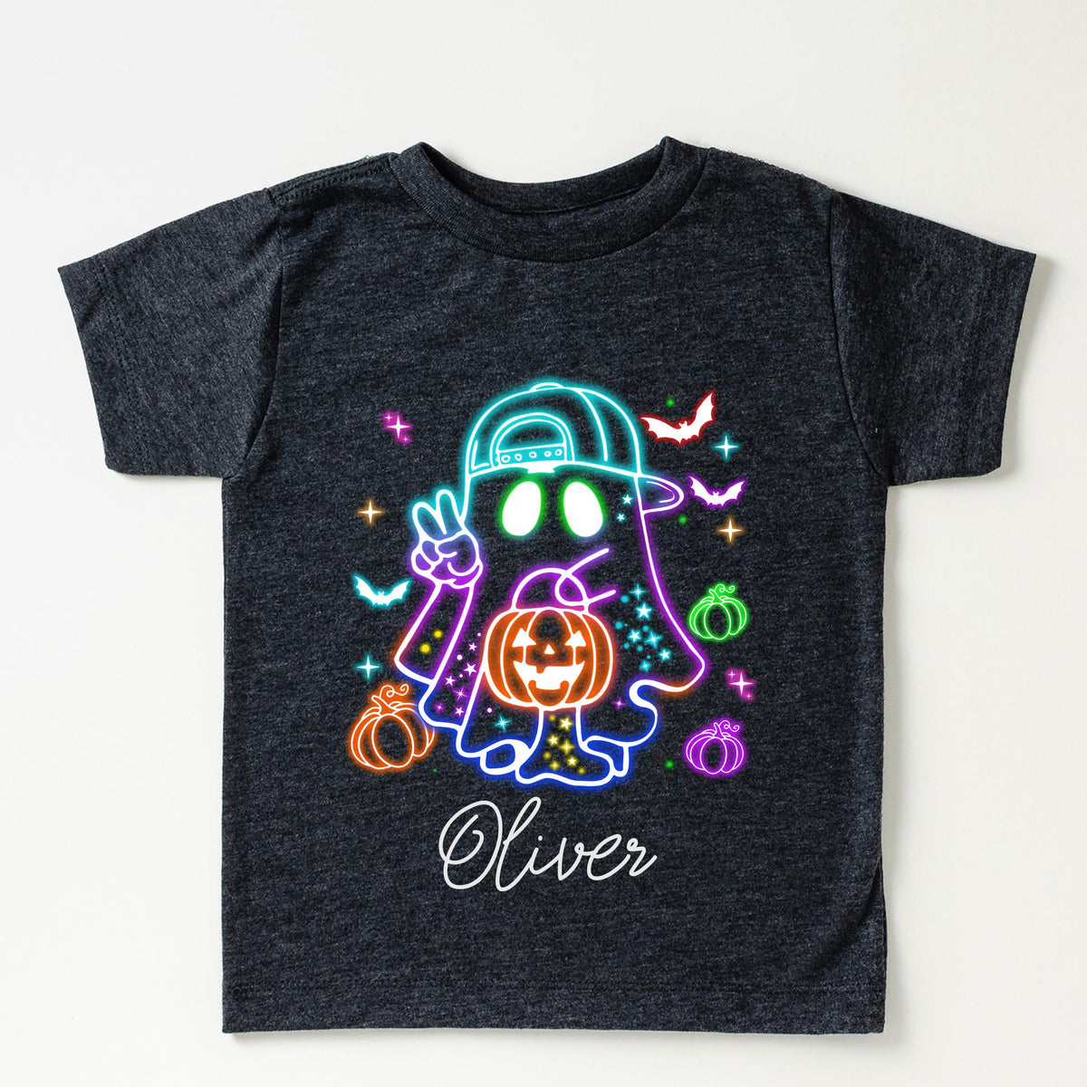 Custom Kids Halloween Neon Shirt, Cute Ghost T-Shirt, Neon Halloween Ghost Shirt, Girls Halloween Tee, Boys Halloween Tee, Halloween Toddler