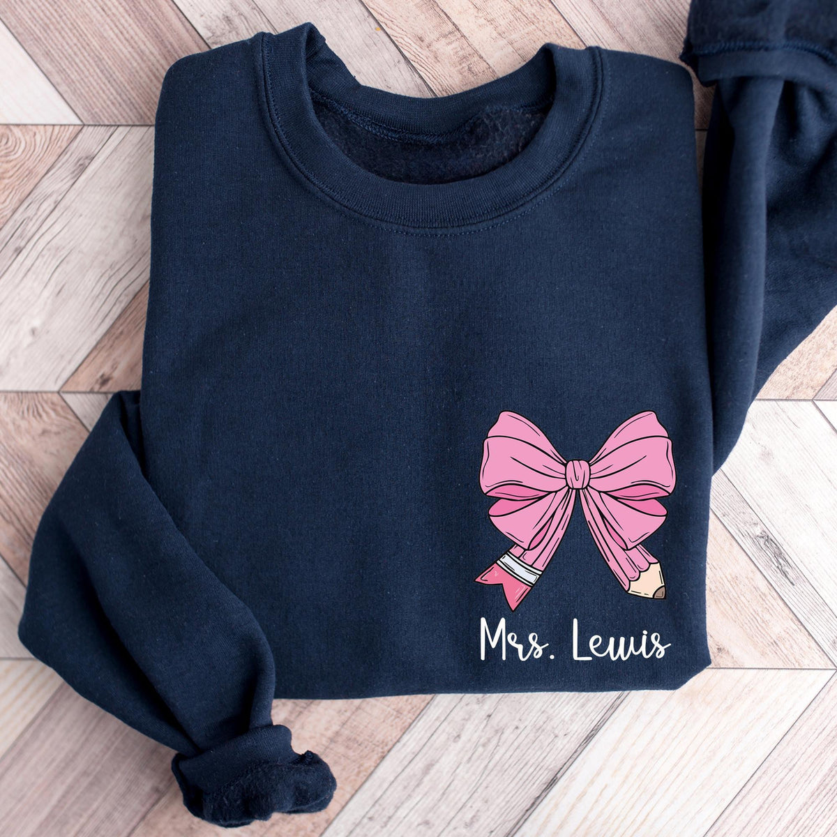 Custom Teacher Coquette Bow Sweatshirt, Custom Teacher Name Shirt, Teacher Appreciation Gift, Back To School, Cute Teacher Christmas T-shirt
