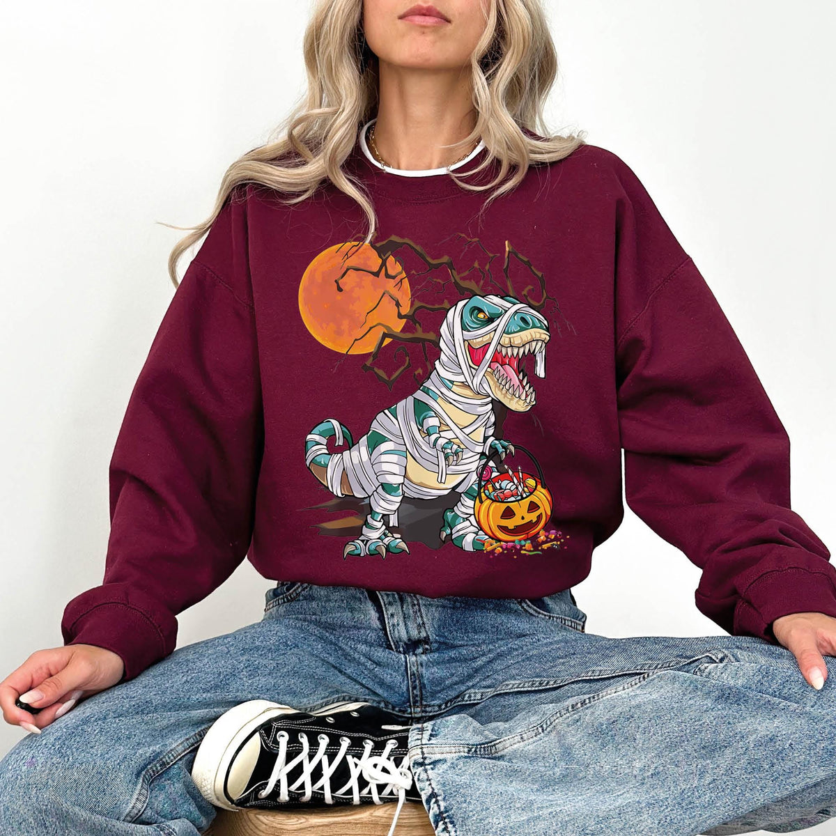 Halloween Sweatshirt, Dinosaur Skeleton T rex Scary Sweatshirt, Spooky Saurus Rex Sweatshirt, Dinosaur Halloween Gifts, Cute Halloween Gifts