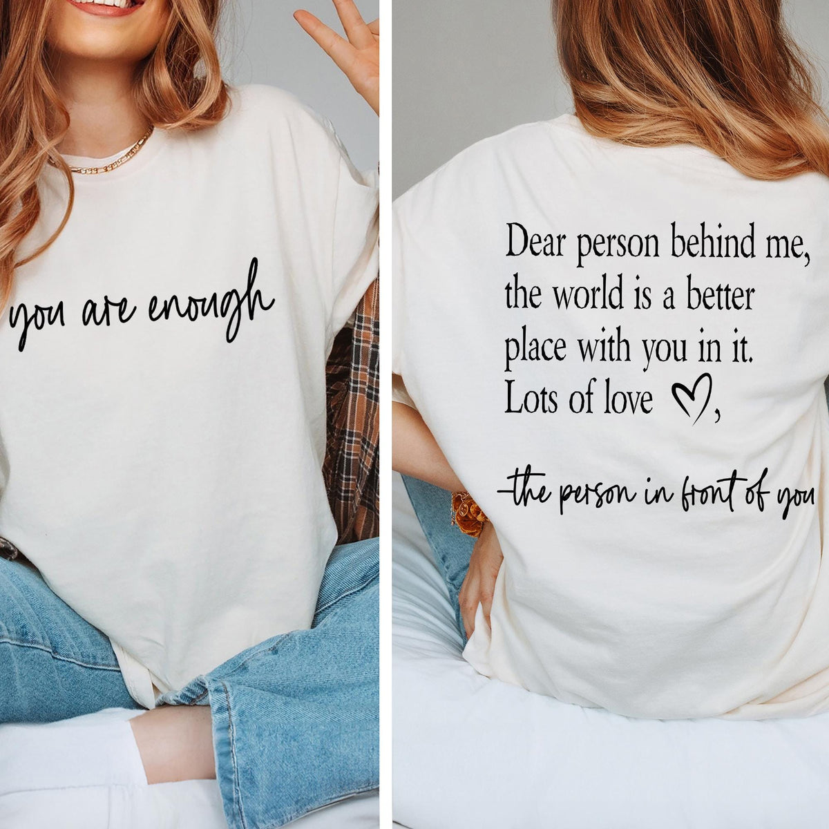 You are Enough, Dear Person Behind Me Two Sided Hoodie, Positivity Sweatshirt Gift, Suicide Prevention Sweatshirt, Back and Front Sweatshirt