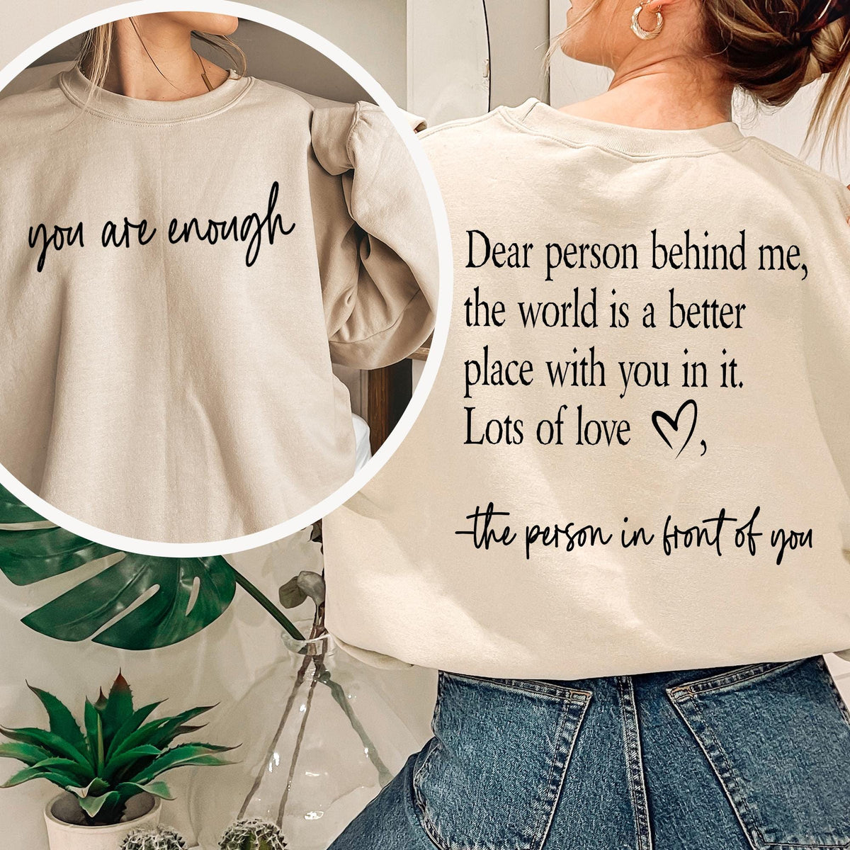 You are Enough, Dear Person Behind Me Two Sided Hoodie, Positivity Sweatshirt Gift, Suicide Prevention Sweatshirt, Back and Front Sweatshirt