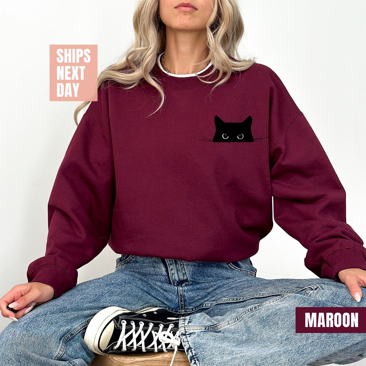 Cat Sweatshirt, Cute Cat Sweatshirt, Black Cat Shirt, Cat Peeking Sweatshirt, Womens Funny Sweatshirt, Gift for Cats Lover, Cat Mom Sweater