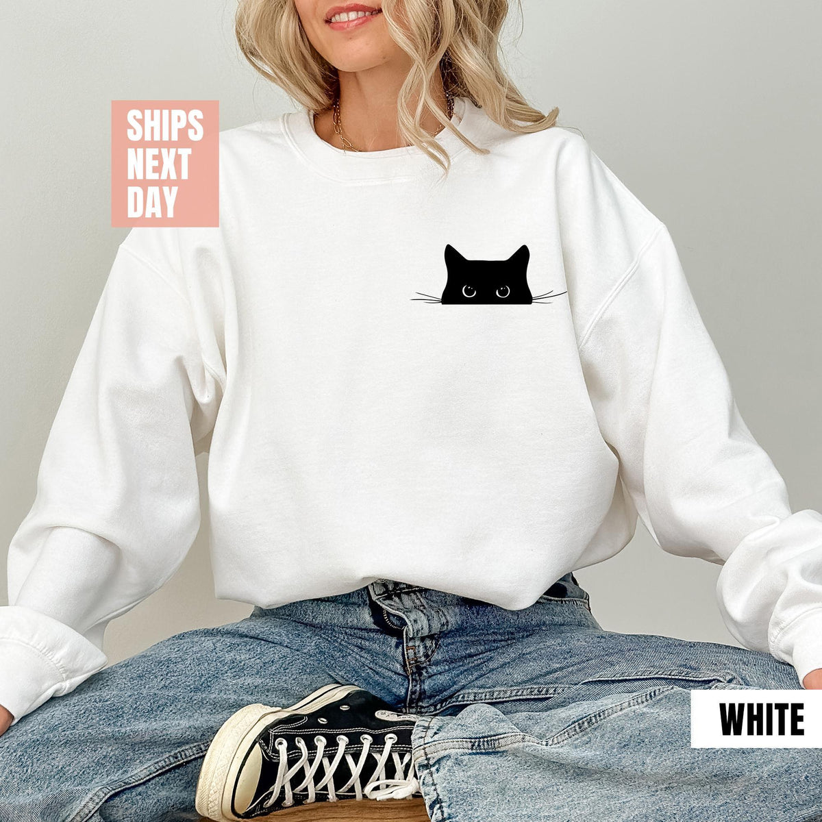 Cat Sweatshirt, Cute Cat Sweatshirt, Black Cat Shirt, Cat Peeking Sweatshirt, Womens Funny Sweatshirt, Gift for Cats Lover, Cat Mom Sweater