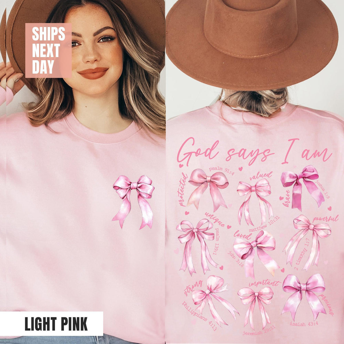 God Says I Am Coquette Bow Sweatshirt, Women's Christian Sweatshirt, Balletcore Christian Sweatshirt, Christian Girl Gift, Pink Coquette Bow